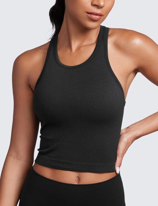 CRZ YOGA Womens Seamless Ribbed Longline High Neck Sports Bra – Racerback…