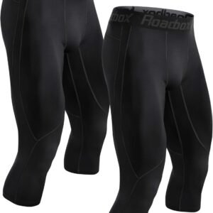Roadbox 2 Pack Men’s 3/4 Compression Pants, Athletic Basketball Workout Tights…