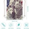 White Wolf American Flag Drawstring Backpack Gym Bag Pull String Sport Bag…