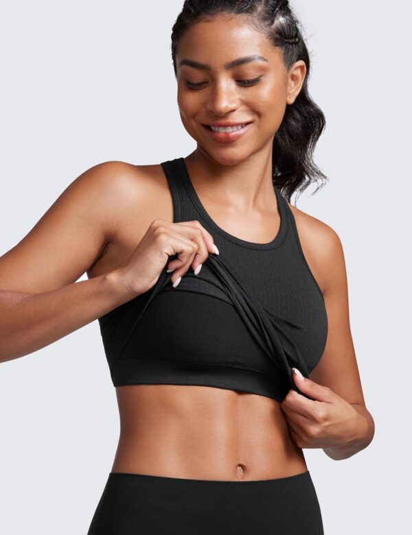 CRZ YOGA Womens Seamless Ribbed Longline High Neck Sports Bra – Racerback…