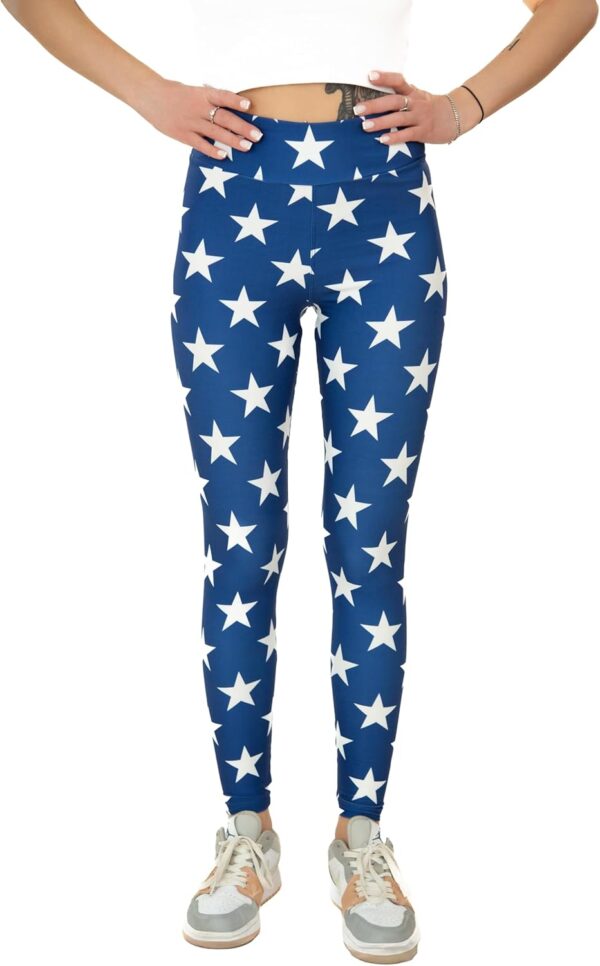 Womens High Waisted Striped Leggings 4th of July American Flag Stars Buttery…