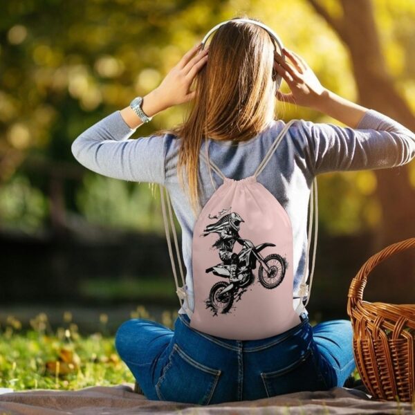 Dirt Bike Motocross USA Flag Drawstring Backpack Gym Bag Pull String Sport…