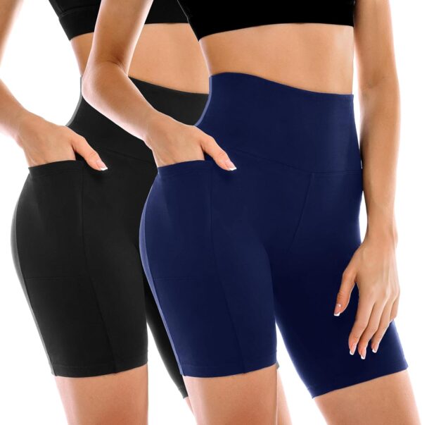 2 Pack Womens Biker Shorts with Pockets, High Waisted Yoga Shorts for Women Running…