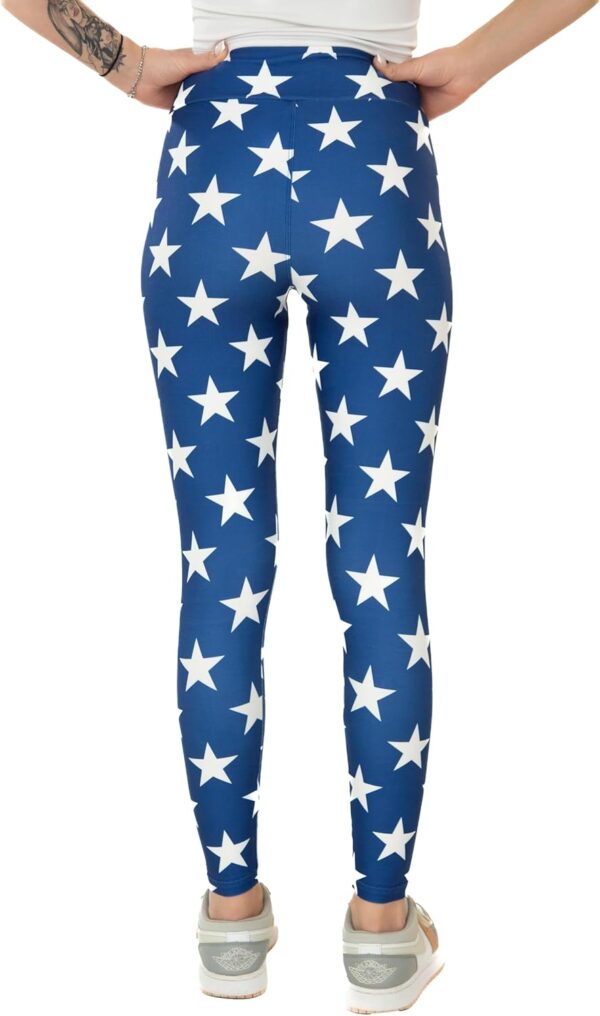 Womens High Waisted Striped Leggings 4th of July American Flag Stars Buttery…