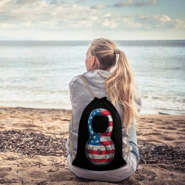 Kettlebell Barbell Usa Flag Drawstring Backpack Gym Bag Pull String Sport…