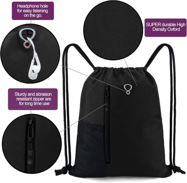 Drawstring Backpack Sports Gym Bag for Women Men Large Size With Two Zipper…