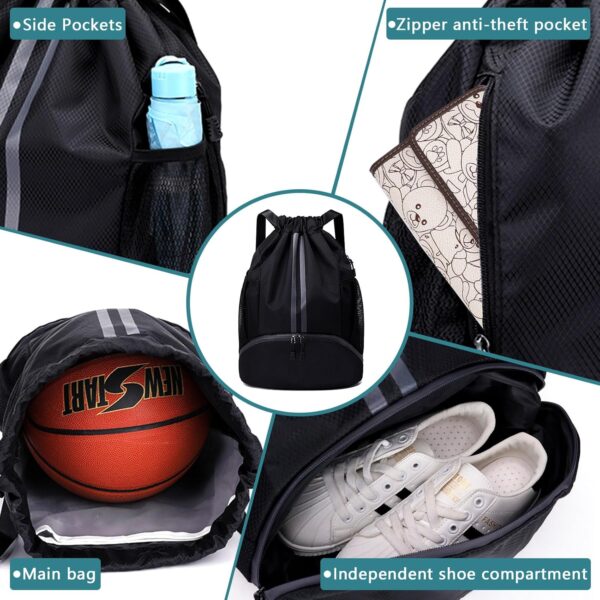 HUA ANGEL Waterproof Drawstring Backpack Lightweight Nylon Gym Bag with Shoe…