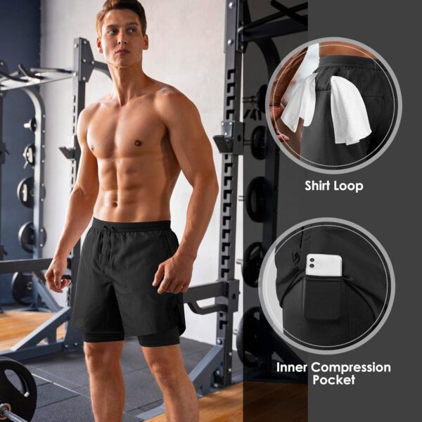 NIMOJIRO Men’s 2 in 1 Running Shorts Workout Athletic Training Gym Outdoor Sports Shorts