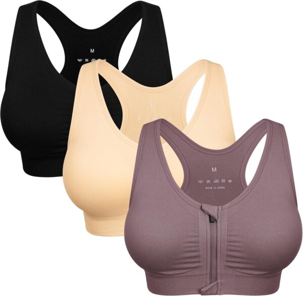 Women’s Zip Front Sports Bra Wireless Post-Surgery Bra Active Yoga Sports Bras