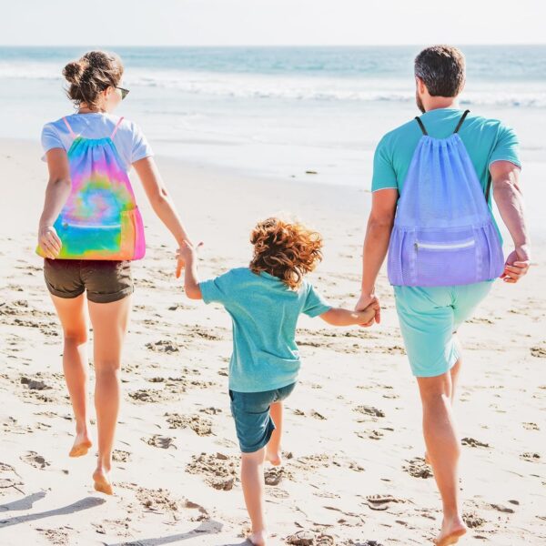 Nidoul Mesh Drawstring Bag with Zipper Pocket, Beach Bag for Swimming Gear…