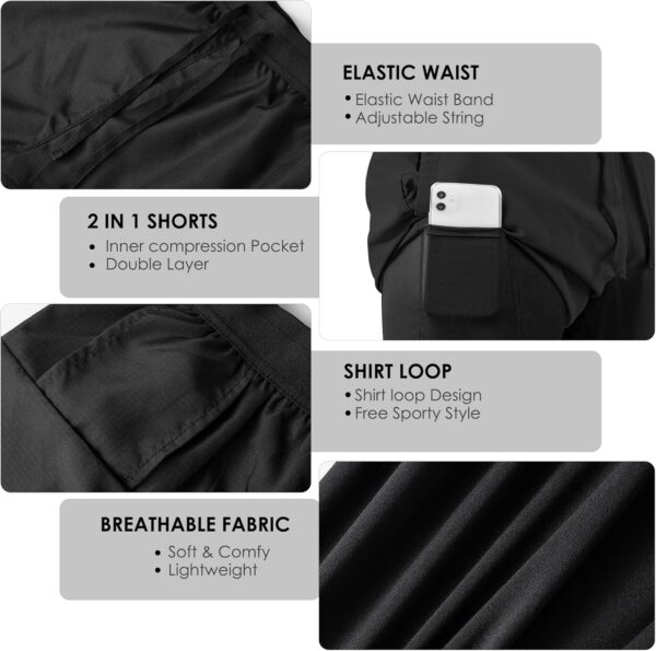 NIMOJIRO Men’s 2 in 1 Running Shorts Workout Athletic Training Gym Outdoor Sports Shorts