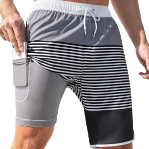 SILKWORLD Mens Swim Trunks with Compression Liner 9 Inch Long Bathing Suit 2 in 1…