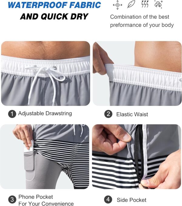 SILKWORLD Mens Swim Trunks with Compression Liner 9 Inch Long Bathing Suit 2 in 1…