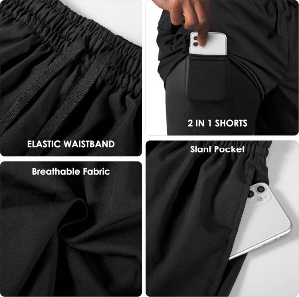 Men’s 2 in 1 Athletic Quick Dry Shorts,Running Lightweight,Sweat Wicking Gym Workout…