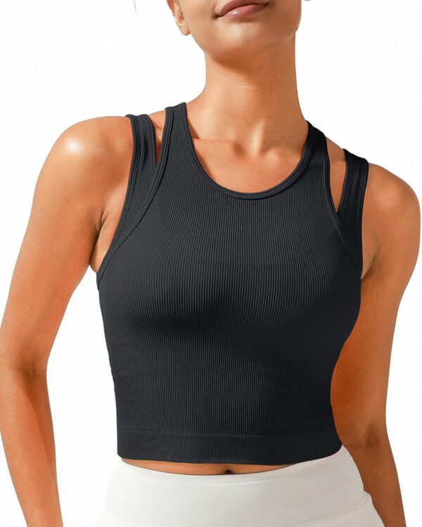 RUNNING GIRL Sports Bras for Women High Impact Seamless Ribbed Longline High…