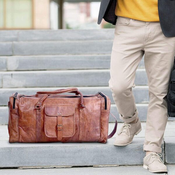21 Inch Vintage Leather Duffel Travel Gym Sports Overnight Weekend Duffle…