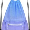 Nidoul Mesh Drawstring Bag with Zipper Pocket, Beach Bag for Swimming Gear...