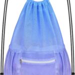 Nidoul Mesh Drawstring Bag with Zipper Pocket, Beach Bag for Swimming Gear...