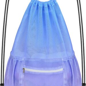 Nidoul Mesh Drawstring Bag with Zipper Pocket, Beach Bag for Swimming Gear…