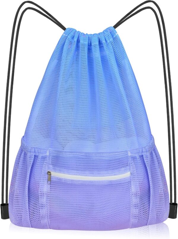 Nidoul Mesh Drawstring Bag with Zipper Pocket, Beach Bag for Swimming Gear…