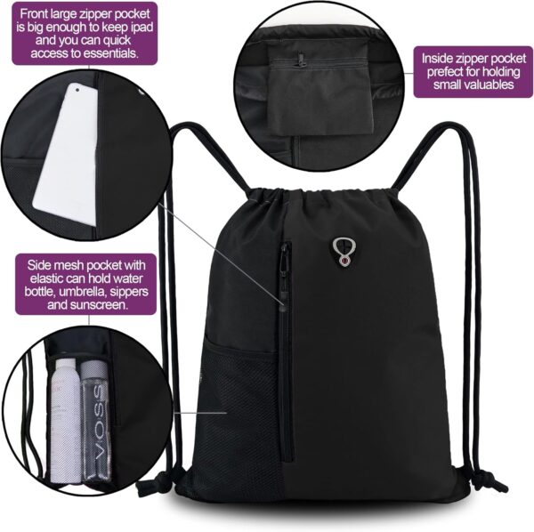 Drawstring Backpack Sports Gym Bag for Women Men Large Size With Two Zipper…