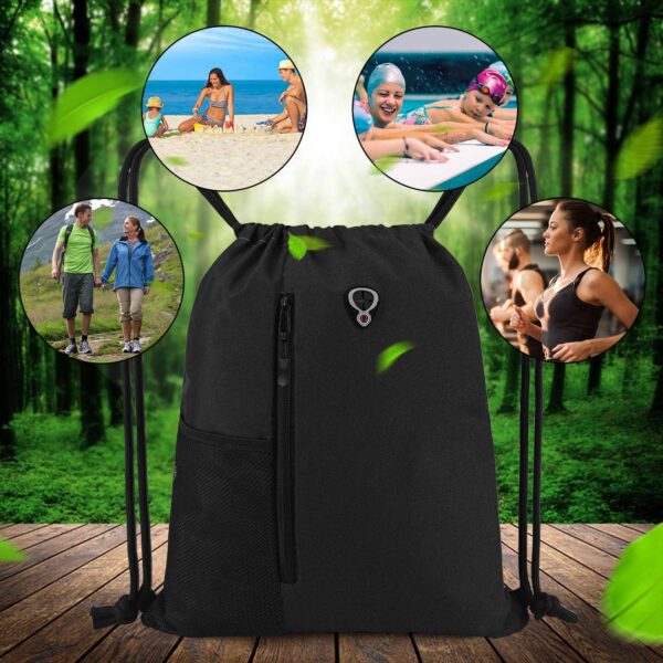 Drawstring Backpack Sports Gym Bag for Women Men Large Size With Two Zipper…