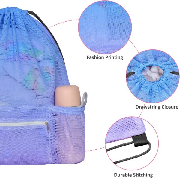 Nidoul Mesh Drawstring Bag with Zipper Pocket, Beach Bag for Swimming Gear…