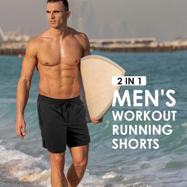 Men’s 2 in 1 Athletic Quick Dry Shorts,Running Lightweight,Sweat Wicking Gym Workout…