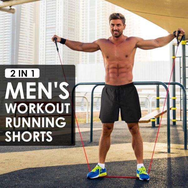 NIMOJIRO Men’s 2 in 1 Running Shorts Workout Athletic Training Gym Outdoor Sports Shorts