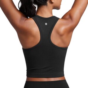 CRZ YOGA Womens Seamless Ribbed Longline High Neck Sports Bra – Racerback…