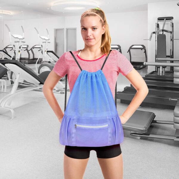 Nidoul Mesh Drawstring Bag with Zipper Pocket, Beach Bag for Swimming Gear…
