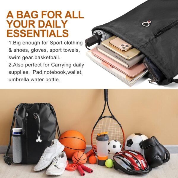 Drawstring Backpack Sports Gym Bag for Women Men Large Size With Two Zipper…