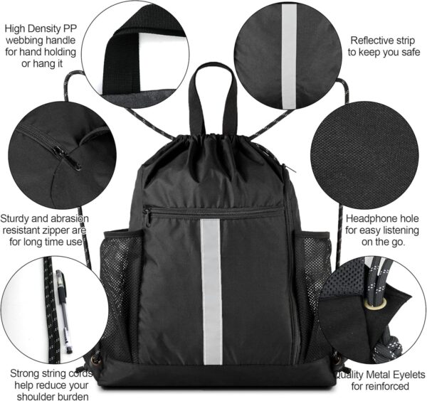 BeeGreen Drawstring Backpack Sports Gym Bag With Shoe Compartment and Two…