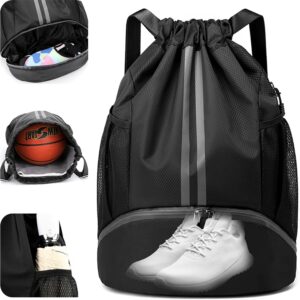 Sports Drawstring Gym Bag, Waterproof Drawstring Backpack with Side Mesh…