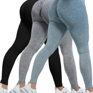 CHRLEISURE 3 Piece Workout Leggings Sets for Women, Gym Scrunch Butt Butt…