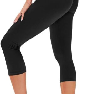 TNNZEET Capri Leggings for Women – Tummy Control Black Leggings with Pockets…