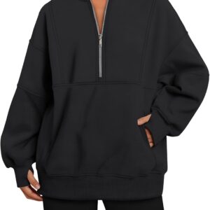 AUTOMET Women’s Half Zip Oversized Sweatshirts Fleece Quarter Zipper Pullover Hoodies…