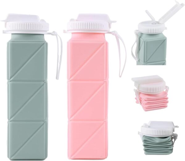 2 Pieces Foldable Water Bottles 620ml, Collapsible Water Bottles Reusable Drinking…