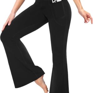 YOLIX Flare Leggings for Women with Pockets – Crossover High Waisted Black…