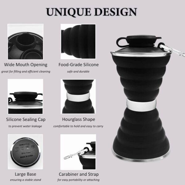 jessie Collapsible Water Bottles 17 oz Silicone Foldable Water Bottles Portable Travel…