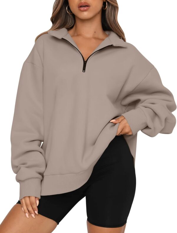 Trendy Queen Womens Oversized Sweatshirts Fall Fashion Hoodies Half Zip Pullover Long…