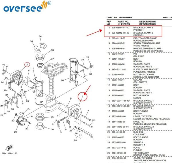 OVERSEE 6L8-G3111-01-4D, 6L8-G3112-00-4D Clamp Bracket Kit for Yamaha 4HP 5HP 6HP…