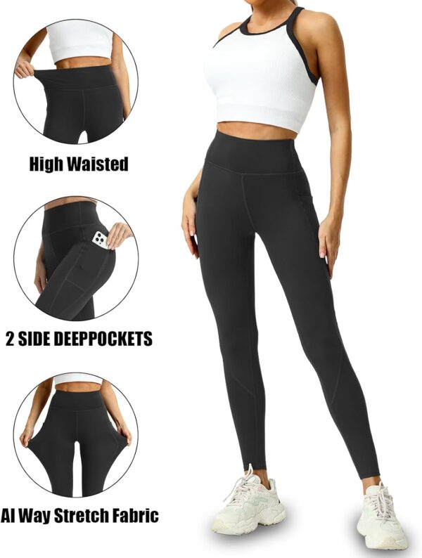 4 Pack Leggings with Pockets for Women – Soft High Waisted Tummy Control…