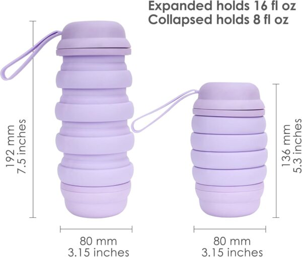 Collapsible Water Bottle 16 oz With Pill Storage, Silicone, BPA Free, Vitamin Storage…