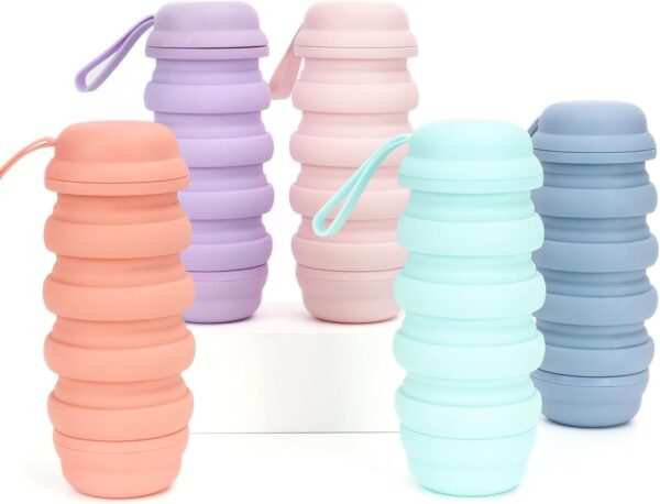 Collapsible Water Bottle 16 oz With Pill Storage, Silicone, BPA Free, Vitamin Storage…