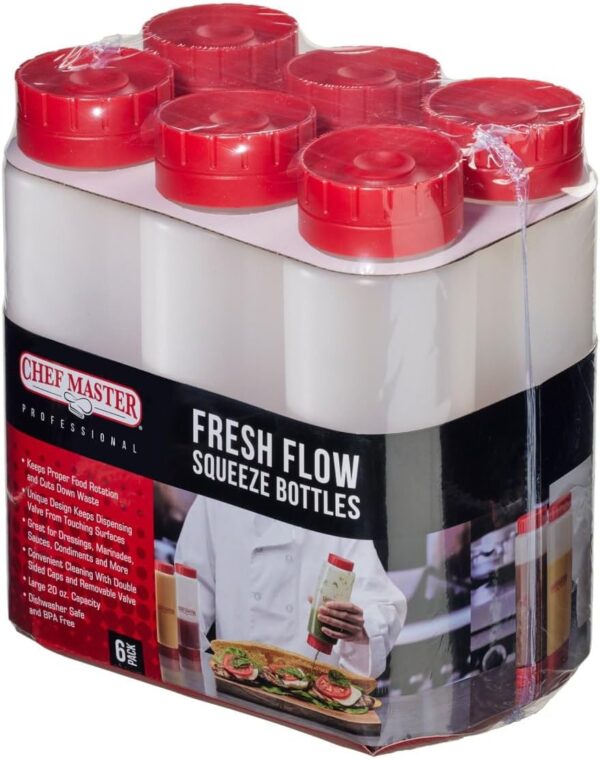 Chef Master 6-Pack Fill & Flip Squeeze Bottle Refillable 16 Oz. Plastic Squeeze…