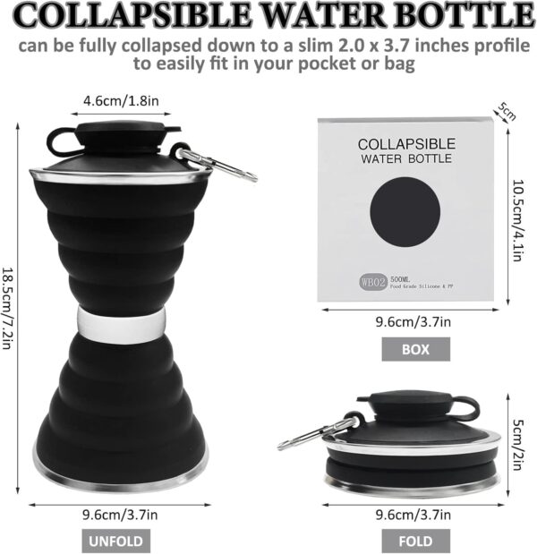 jessie Collapsible Water Bottles 17 oz Silicone Foldable Water Bottles Portable Travel…