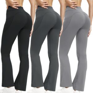 3 Packs Women’s Flare Leggings with Pockets, Soft High Waisted Tummy Control…