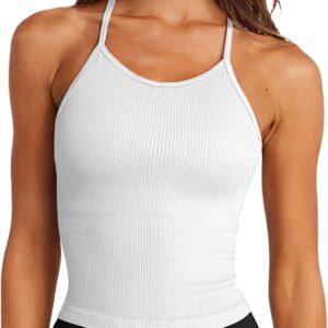 LASLULU Womens Sports Bra Seamless Long Crop Tank Racer Back Spaghetti Strap…