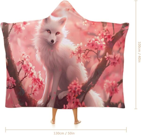 Animal White Fox On Cherry Flowers Wearable Hooded Blanket Warm Hoodie Throw Cape Soft…